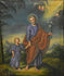 Antique Religious oil canvas painting jesus child joseph angels putti