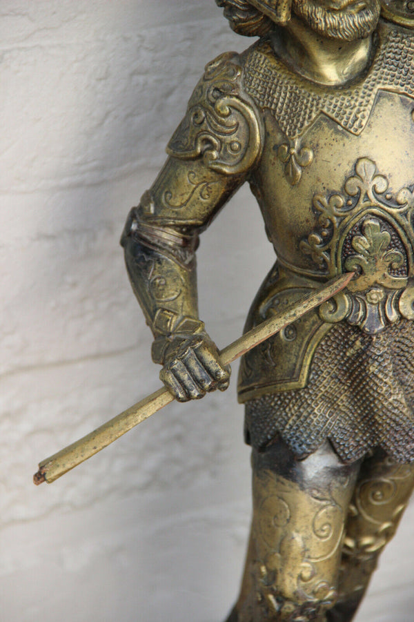 Antique PAIR French Terracotta Warrior knights lion heads statue figurines 1900