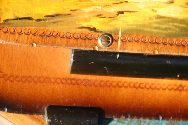 French antique wood wall letter holder hand paint landscape house painting 1920