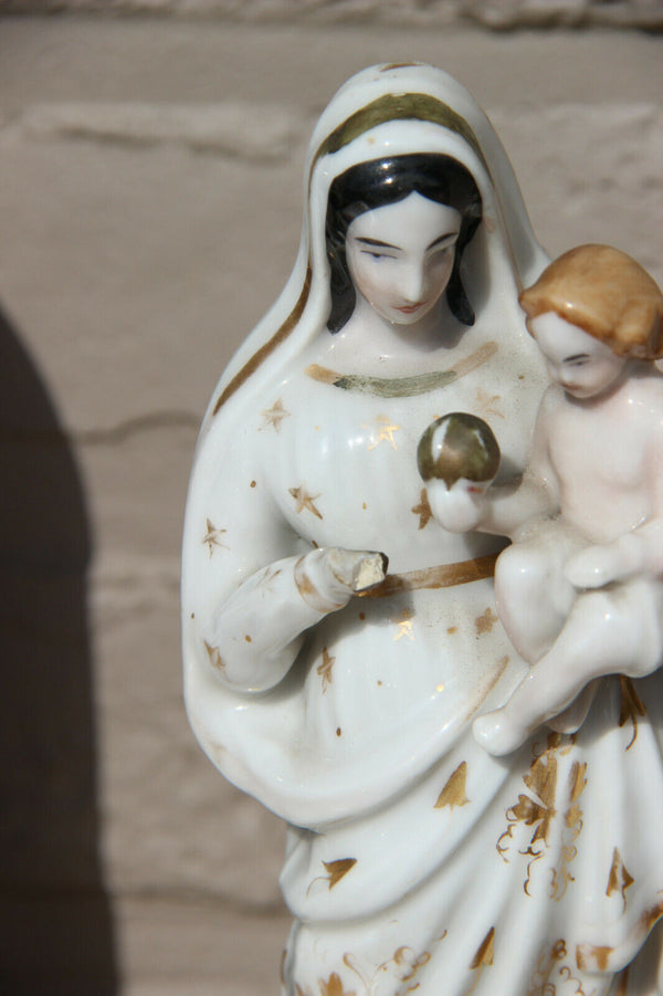 Antique french vieux paris porcelain madonna figurine statue religious