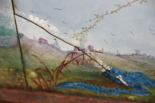 XL Minton Faience marked Tiles landscape animals scene jardiniere planter wood