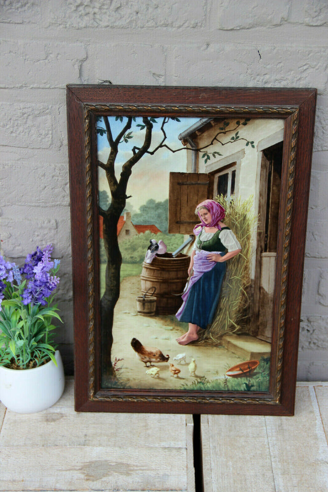 Large antique French Painting on porcelain signed Taillandier 1883 chicken n2