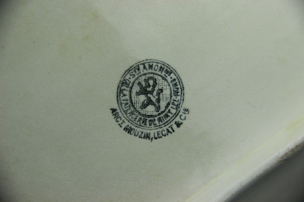 Antique French Mouzin Nimy majolica barbotine asparagus serving tray marked