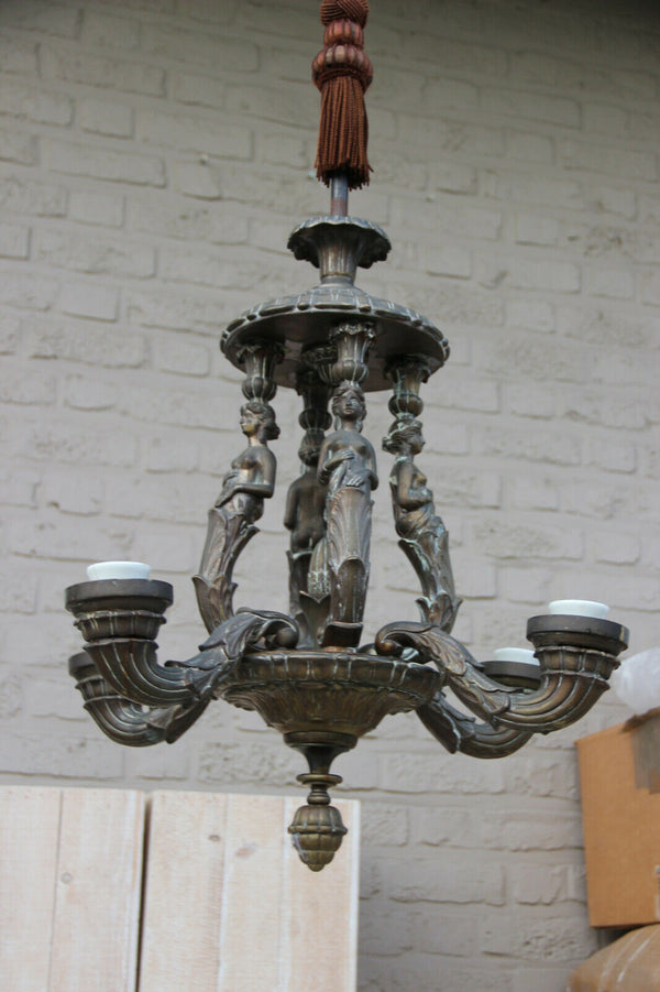 French antique Bronze Caryatid 4 graces Figurines Chandelier 4 arms 1900