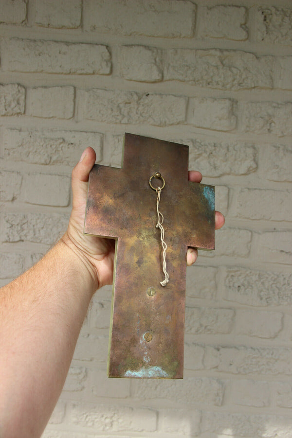 Antique religious Cloisonne enamel onyx marble holy water font crucifix