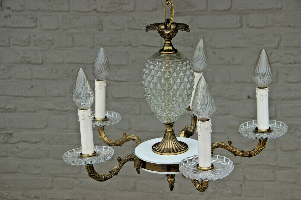 Mid century 1960 Crystal glass pineapple maison jansen Chandelier 5 arms