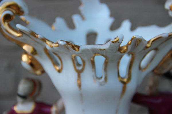 PAIR XL French vieux paris porcelain vases figurines birds floral Attr. petit