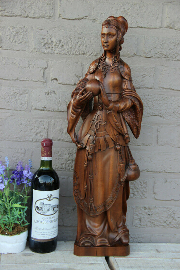Antique XL Flemish wood carved statue Religious mary Burgundy signed artist