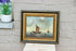 Vintage oil canvas painting fisherman boats maritime 1970s