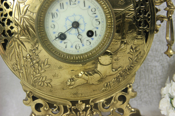 Antique french copper mantel clock gothic dragon chimaera crawling top