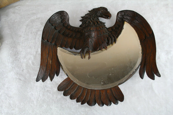 Antique Swiss 1910 Blackforest hand wood carved Eagle wall Mirror rare