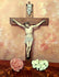 19thc FRENCH Rare Crucifix polychrome french stone biscuit christ wood cross 25"