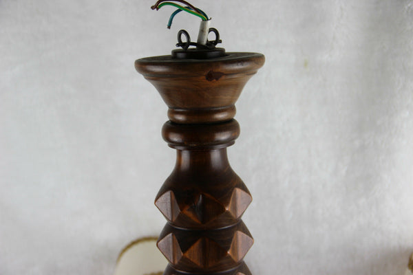 French art deco Wood carved 5 arms chandelier barley twist geometric design rare