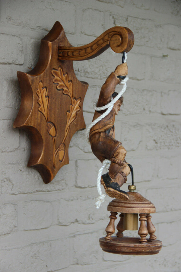 Rare Black forest wood forest Tyrol mountain climber Figurine wall lamp sconce