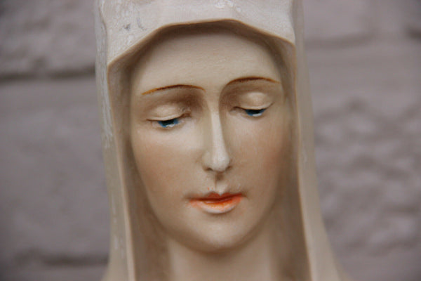 French Art deco antique clalkware Bust Virgin Mary Relgious signed 1920