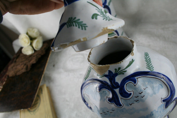 RARE antique dutch Mantle garniture Set 5 Pottery Delft polychrome Vases