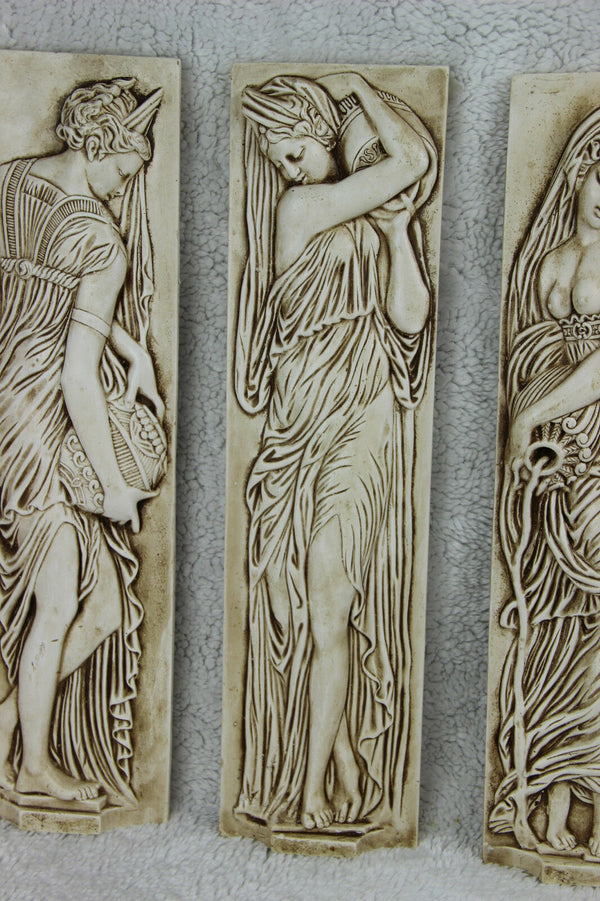 Set 4 Antique French plaster Caryatid roman lady Wall plaques panels relief