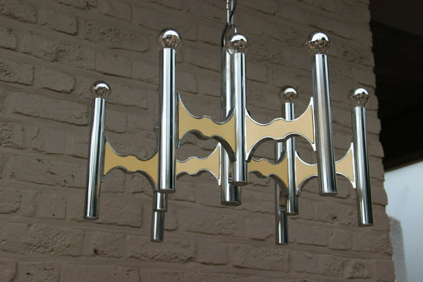 Mid century SCIOLARI 9 arm tube chrome Chandelier Italy 1970