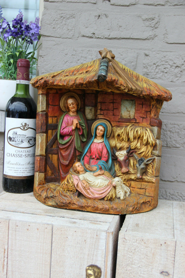 Antique french religious nativity christmas statue jesus group 1920 chalkware
