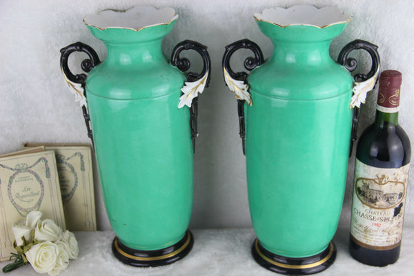 XL pair French antique vieux paris porcelain Vases romantic victorian