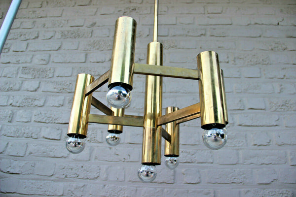 Mid century SA Boulanger design SCIOLARI 7 lights gold tube chandelier