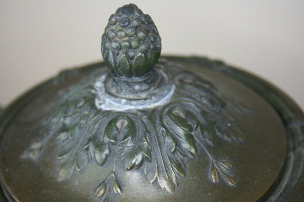 Antique French spelter Bronze clock garniture Vases urns cherubs marked Bruchon