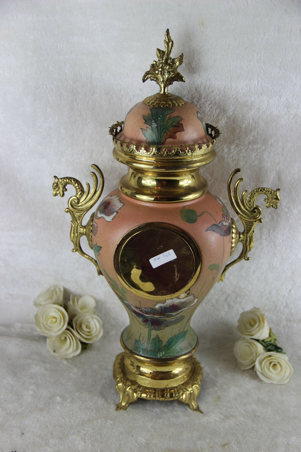 French Vintage Faience art nouveau design Clock dragon brass handles
