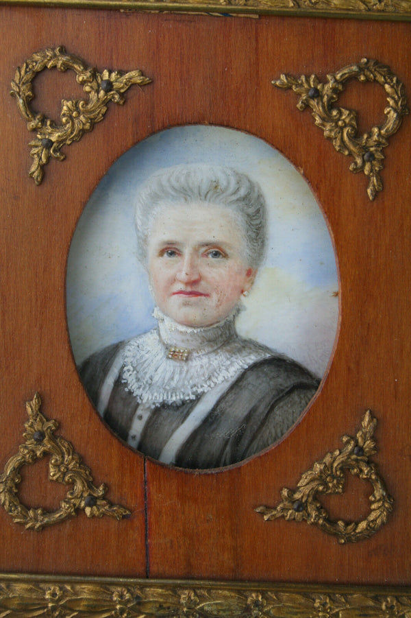 gorgeous French antique Miniature painting portrait lady pastel framed louis XVI