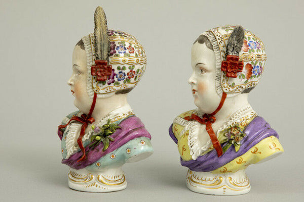 PAIR antique Sitzendorf  Porcelain figurine bust Bourbon kids Prince princess