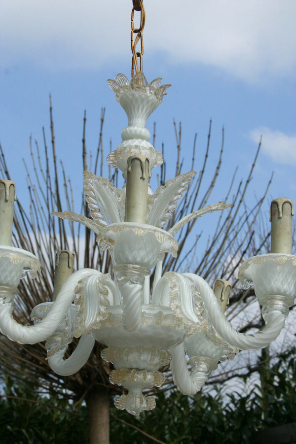 MURANO 60's Glass Chandelier leaf elements Italian 5 arms