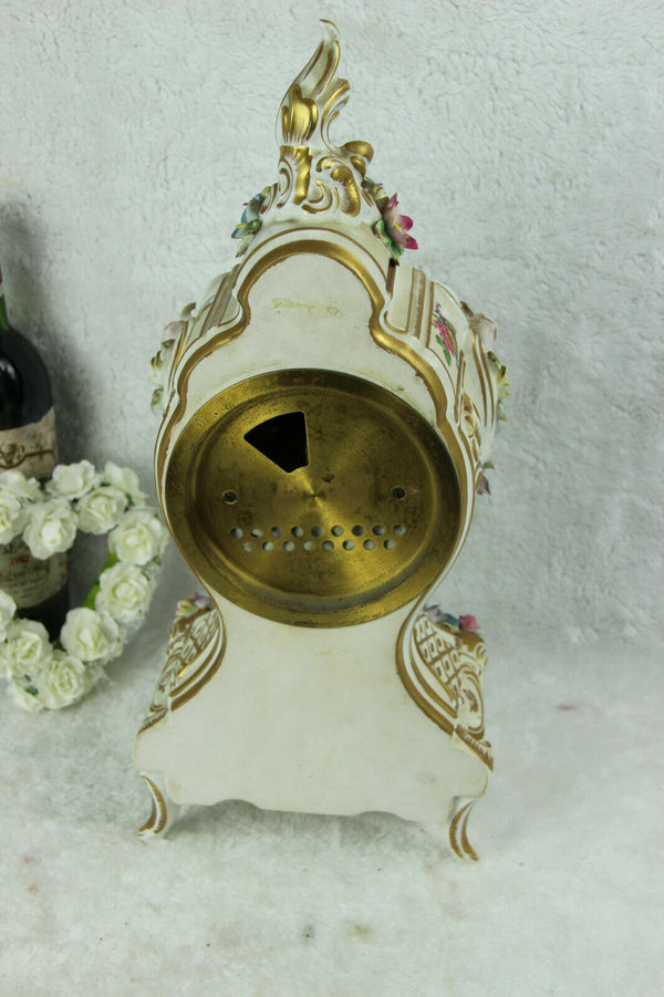 German Dresden porcelain clock with console majolica flower signed
