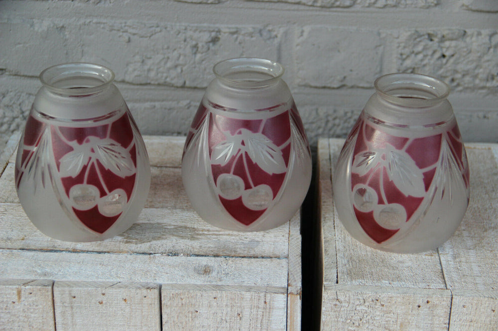 Set 3 art deco french glass cut cherry shades