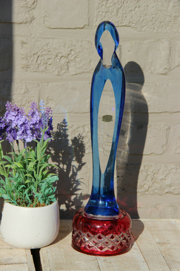 RARE Belgian VAL SAINT LAMBERT Crystal blue glass madonna figurine religious