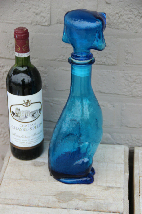 Vintage italian empoli glass decanter 1970 blue coloured dachshund dog decanter