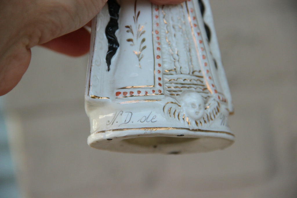 Antique French vieux old porcelain black madonna figurine Notre dame w ...