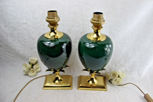 PAIR maison LE DAUPHIN olive egg Desk table lamps 1960's midcentury retro