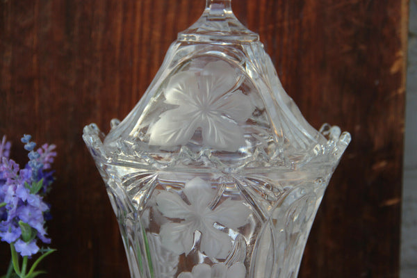 LARGE French antique crystal glass cut Drageoir Sugar bowl lidded