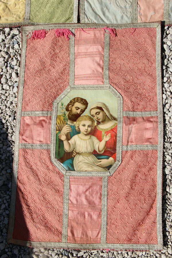 Antique set 3 French Religious catholic procession banner