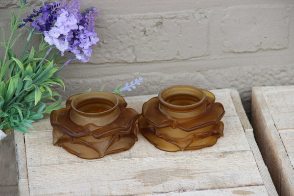 PAIR antique French glass paste amber colour tulip glass shades replacement