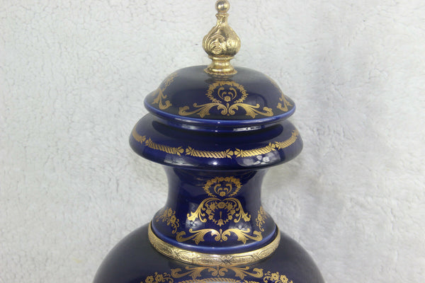 XL French Limoges blue romantic victorian Vase satyr devil heads base