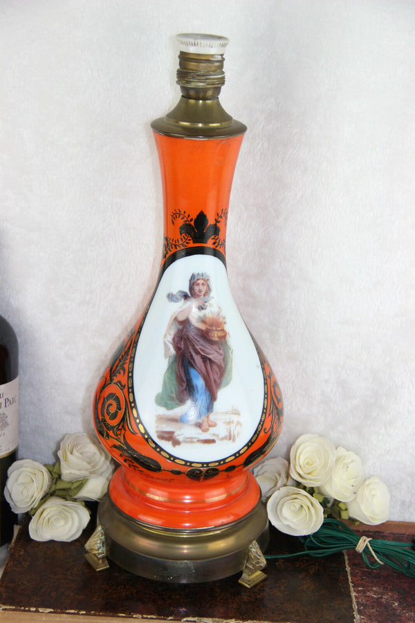 A gorgeous vtg french porcelain lamp with art nouveau lady and dragon motifs 60'