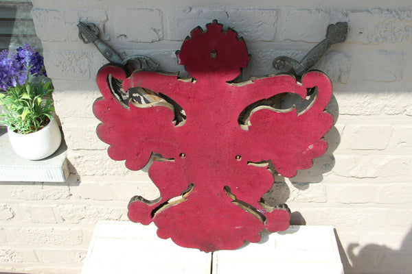 Vintage French Medieval castle Shield armor knight wood patina double eagle 1970