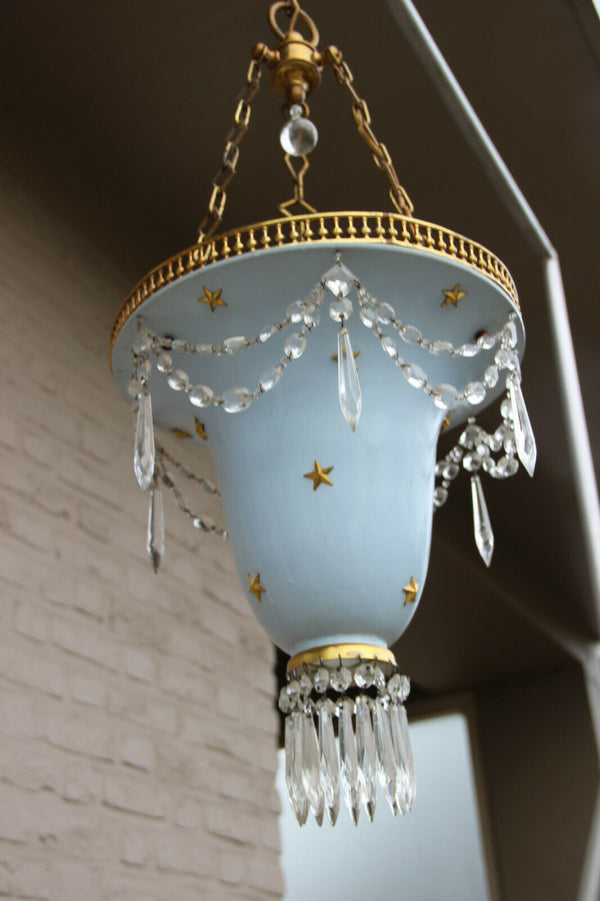 Vintage French 1980 pendant lantern chandelier  stars pendant glass drops
