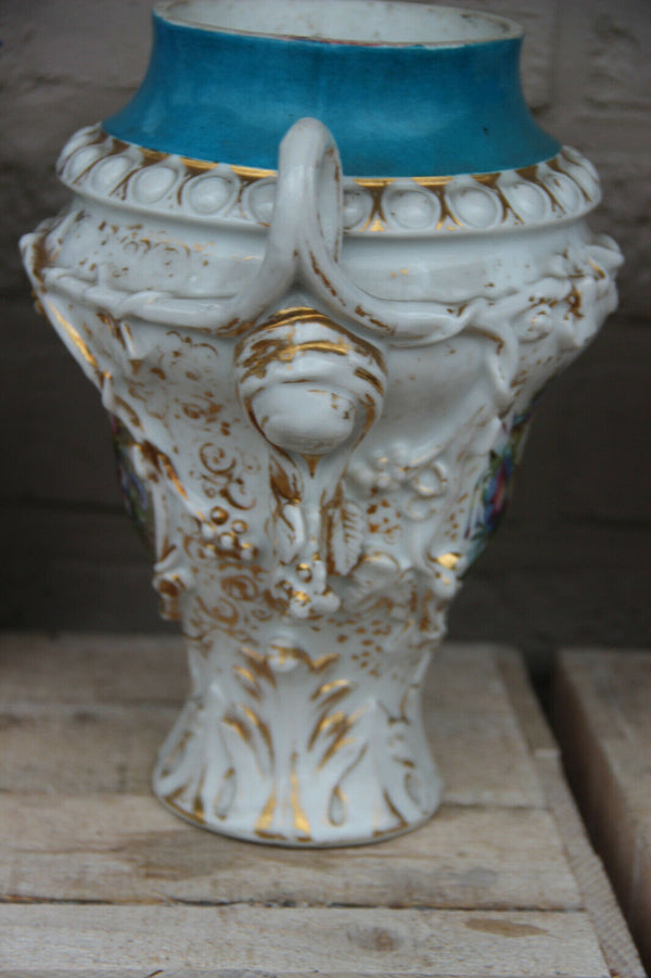 PAIR antique French vieux paris porcelain vases Floral hand paint decor