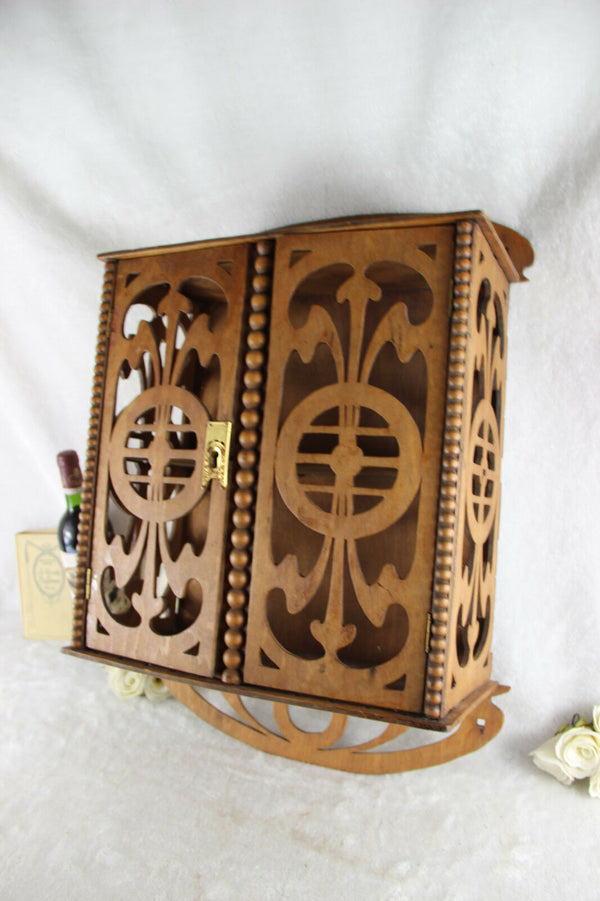 Art nouveau jugendstil wood carved Wall apothecary Kitchen spices cabinet rare