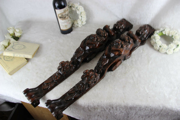 Antique PAIR French wood carved putti Angel panels cabinet parts baroque