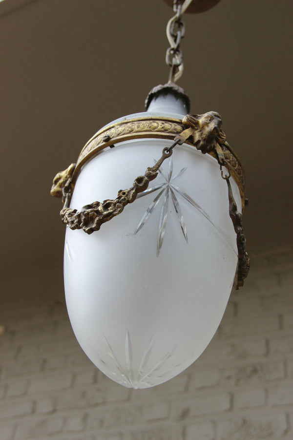Antique Belgian VAL SAINT LAMBERT crystal clear glass pendant lantern chandelier