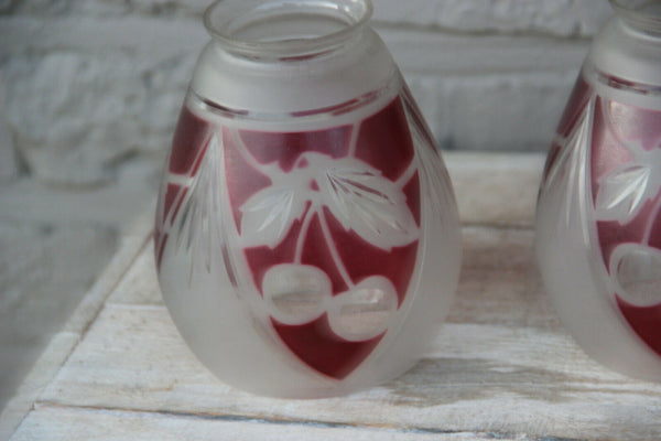 Set 3 art deco french glass cut cherry shades