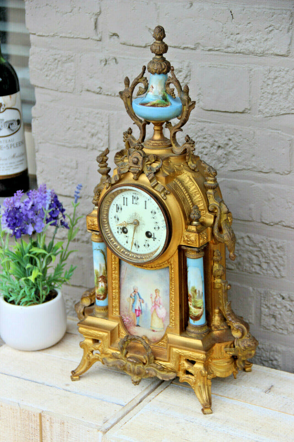 Antique French Sevres porcelain plaques Spelter clock