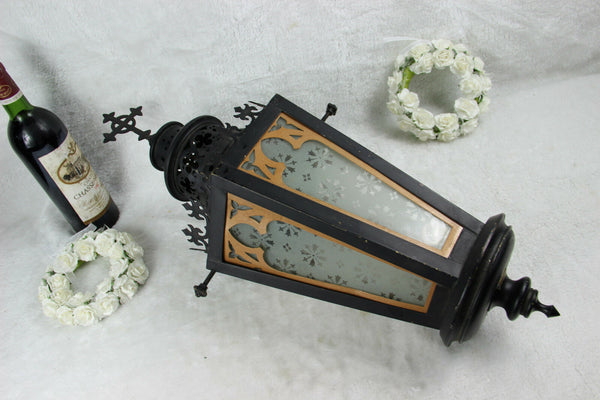 Religious gothic church Lantern light  metal black cross Glass Candle holder